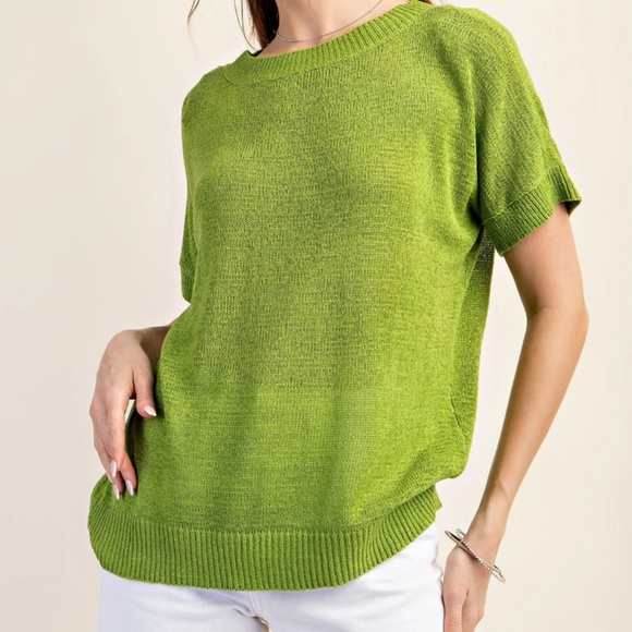 Kori Tops - 5/25 ❤️ Kori America Boutique Greeb Relaxed Fit Short Sleeve Sweater Top